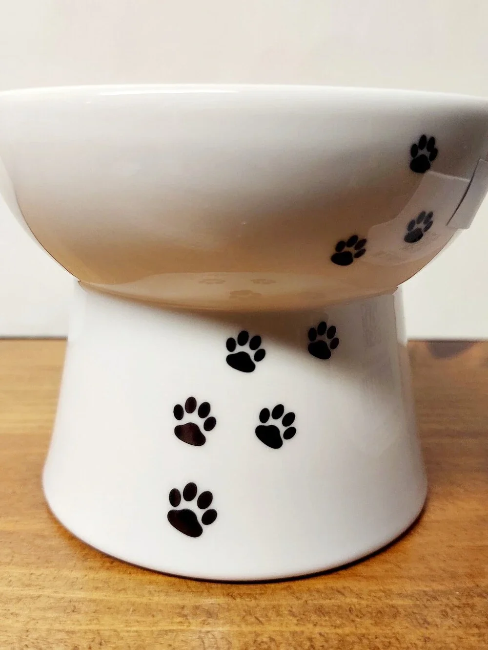 Necoichi Raised Small Dog Water & Food Ceramic 12oz Bowls, Black Paw Prints